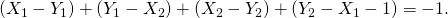  (X_1-Y_1) + (Y_1-X_2) + (X_2-Y_2) + (Y_2-X_1-1) = -1. 